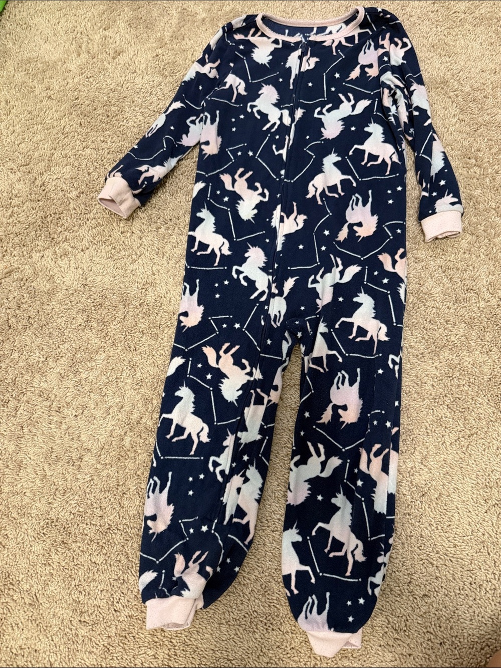 Carter's Navy Fleece Unicorn Pajama Set with Light Pink Trim size 7